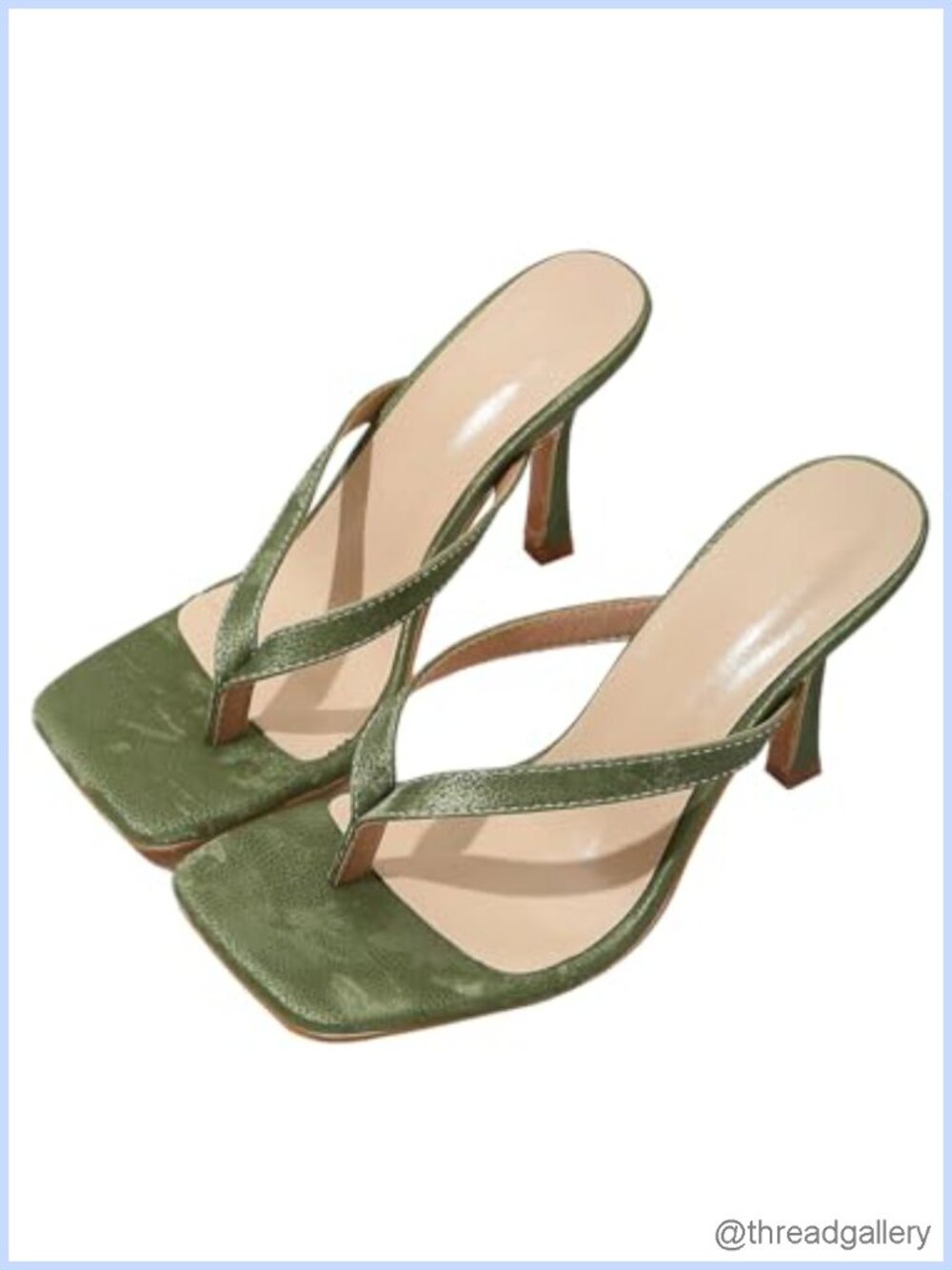 Kitten Heel Thong Strap Square Toe Dressy Heeled Sandals Slip On